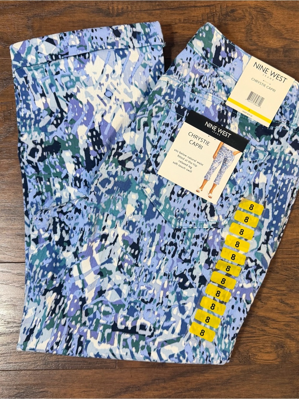 Nine West Chrystie Capri Jeans in Blue Multi Size 8